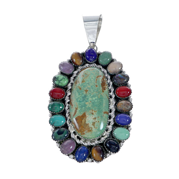 Navajo Native American Sterling Silver Turquoise Treasure Pendant NN20700