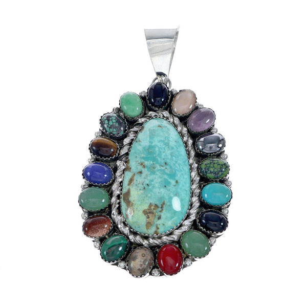 Navajo Native American Sterling Silver Turquoise Treasure Pendant NN20703