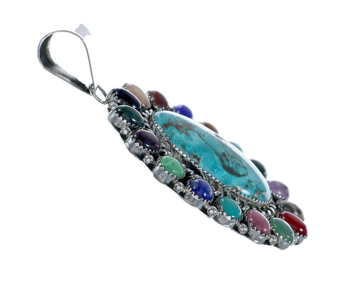 Navajo Native American Sterling Silver Turquoise Treasure Pendant NN20718