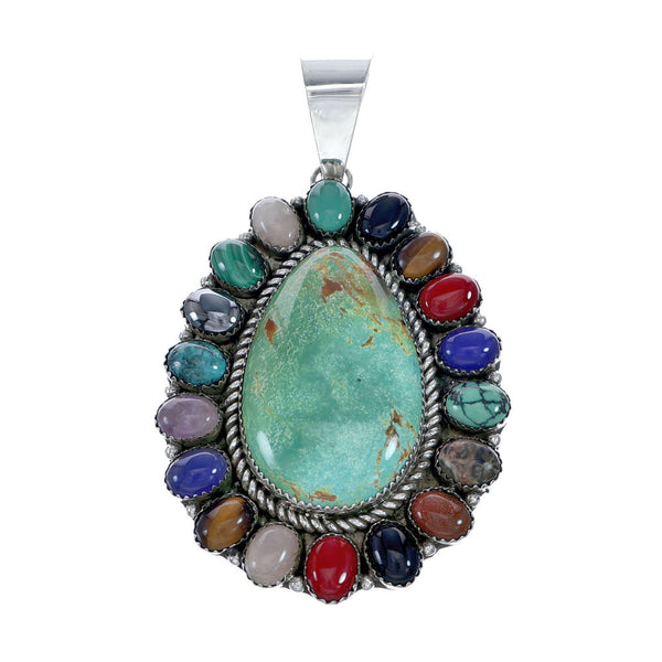 Navajo Native American Sterling Silver Turquoise Treasure Pendant NN20701