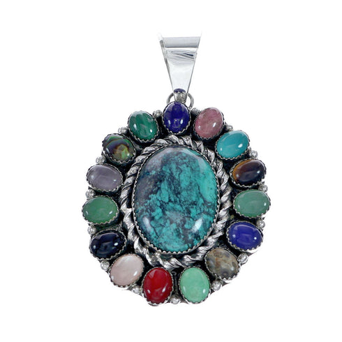 Navajo Native American Sterling Silver Turquoise Treasure Pendant NN20706