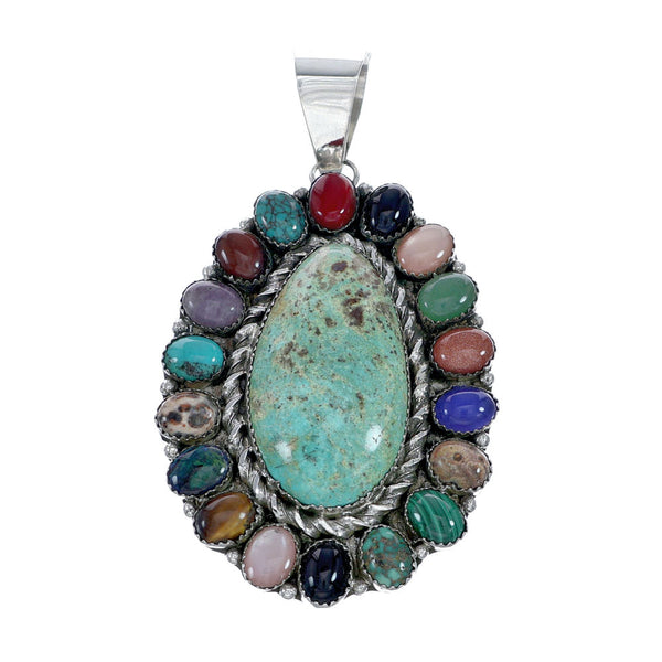 Navajo Native American Sterling Silver Turquoise Treasure Pendant NN20707
