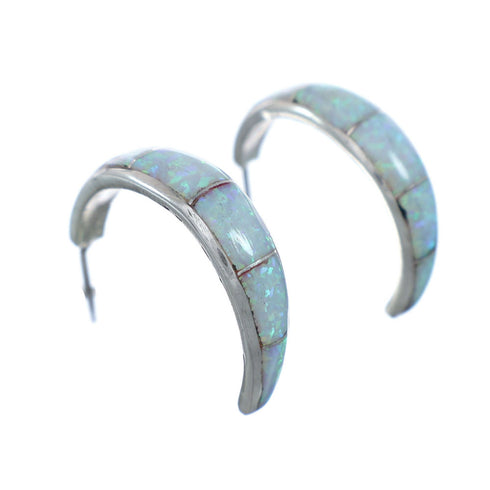 Sterling Silver And Opal Zuni Post Hoop Earrings NX11932