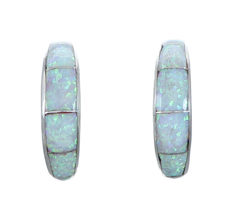 Sterling Silver And Opal Zuni Post Hoop Earrings NX11932