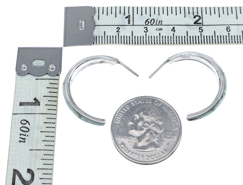 Sterling Silver And Opal Zuni Post Hoop Earrings NX11932