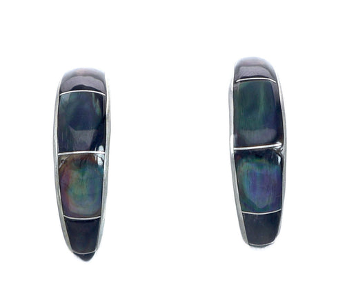 Native American Zuni Abalone Shell Sterling Silver Post Hoop Earrings NX11942