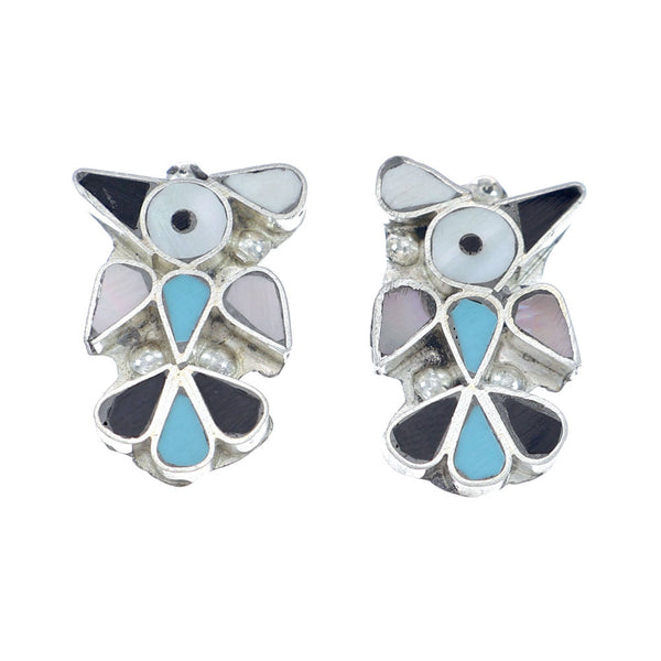 Zuni Thunderbird Sterling Silver Multicolor Post Earrings NX11945