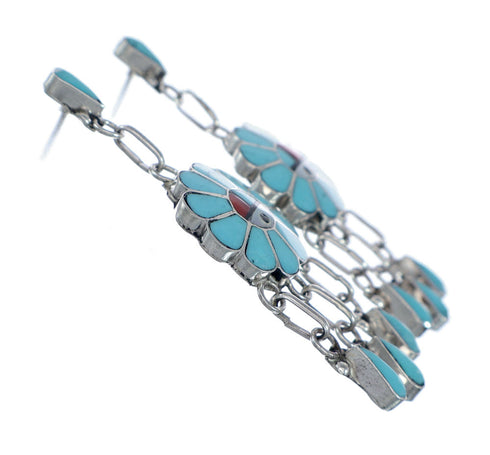Sterling Silver Zuni Indian Sunface Multicolor Inlay Post Dangle Earrings NX11946