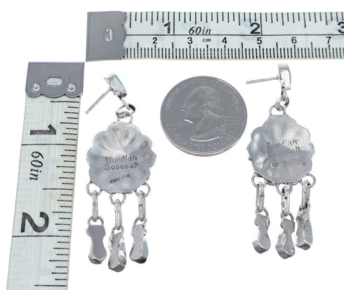 Sterling Silver Zuni Indian Sunface Multicolor Inlay Post Dangle Earrings NX11946