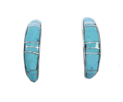 Zuni Turquoise Sterling Silver Post Hoop Earrings NX11944