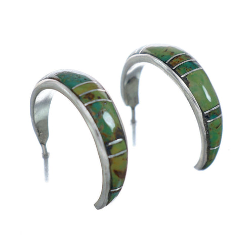 Genuine Zuni Turquoise Sterling Silver Post Hoop Earrings NX11930