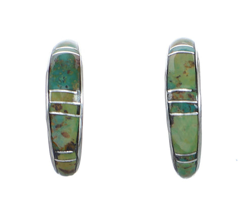 Genuine Zuni Turquoise Sterling Silver Post Hoop Earrings NX11930