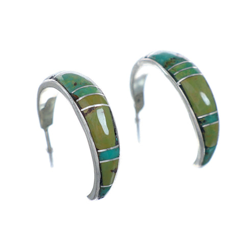 Genuine Zuni Turquoise Sterling Silver Post Hoop Earrings NX11929