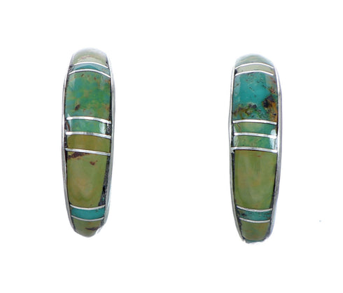 Genuine Zuni Turquoise Sterling Silver Post Hoop Earrings NX11929
