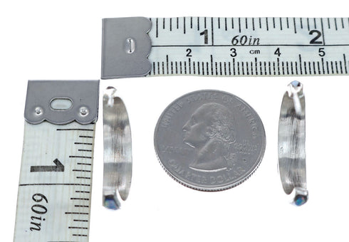 Native American Zuni Turquoise And Opal Sterling Silver Post Hoop Earrings NX11933