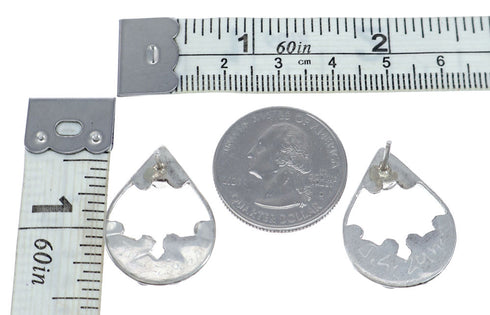 Genuine Zuni Multicolor Inlay Sunface Sterling Silver Post Earrings NX11947