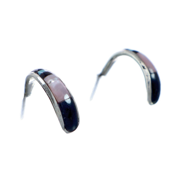 Native American Zuni Multicolor Inlay Earrings Post Hoop NX11948