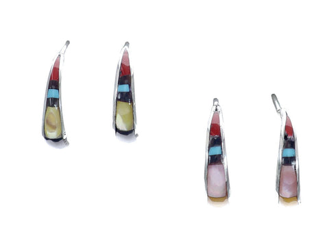 Native American Zuni Multicolor Inlay Earrings Post Hoop NX11948