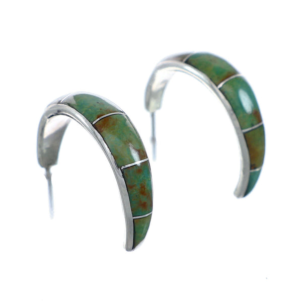 Genuine Turquoise Zuni Sterling Silver Post Hoop Earrings NX11911