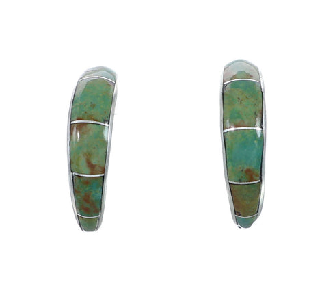 Genuine Turquoise Zuni Sterling Silver Post Hoop Earrings NX11911