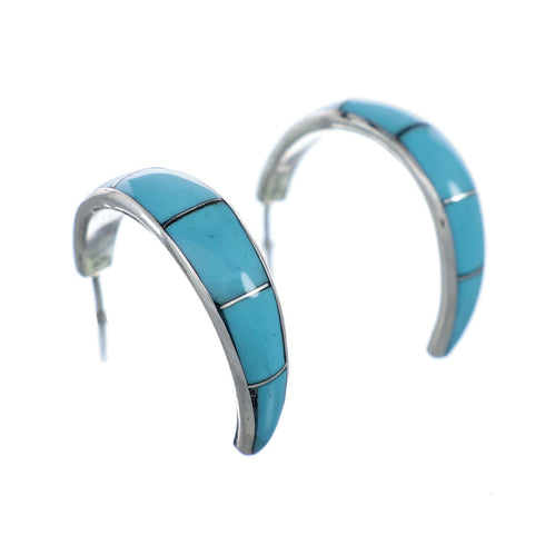 Genuine Turquoise Zuni Sterling Silver Post Hoop Earrings NX11912