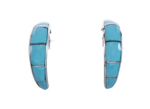 Genuine Turquoise Zuni Sterling Silver Post Hoop Earrings NX11912