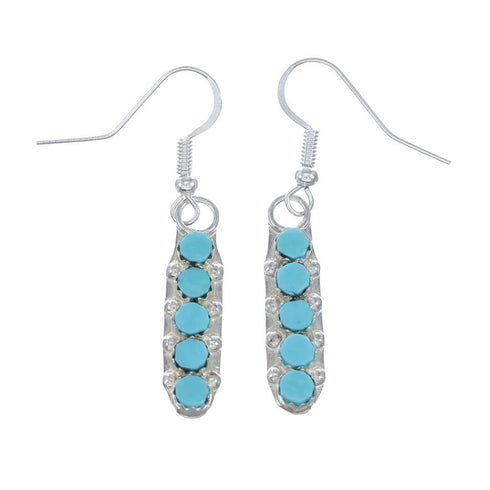 Zuni Genuine Sterling Silver Turquoise Hook Dangle Earrings NX11905