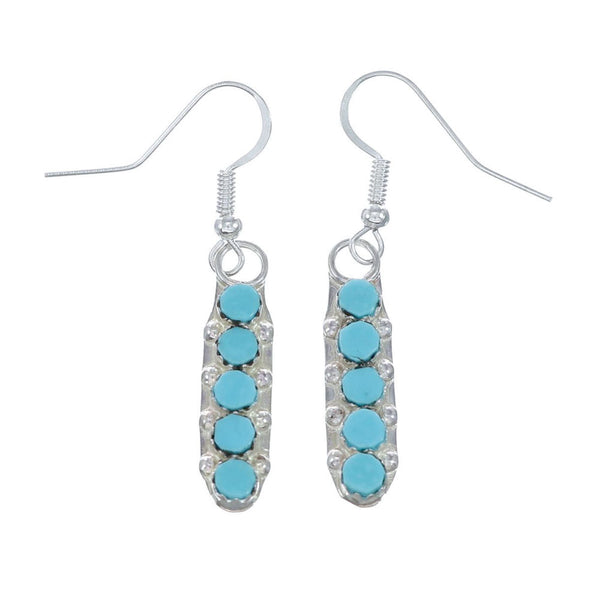 Zuni Genuine Sterling Silver Turquoise Hook Dangle Earrings NX11905