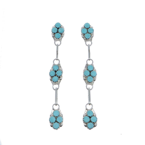 Genuine Turquoise Multiple Stones Sterling Silver Dangle Link Earrings NX11910
