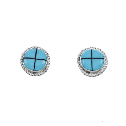 Sterling Silver Inlay Turquoise Zuni Post Stud Earrings NX11903