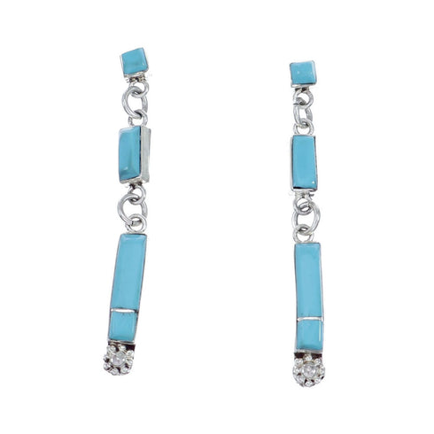 Sterling Silver Genuine Turquoise Dangle Link Earrings NX11904