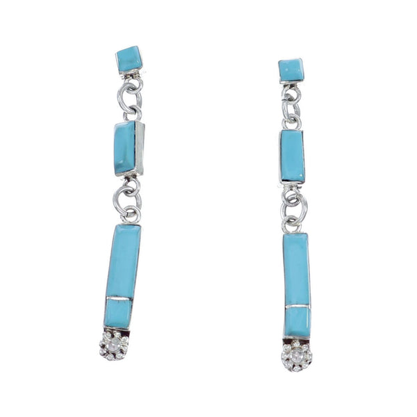 Sterling Silver Genuine Turquoise Dangle Link Earrings NX11904