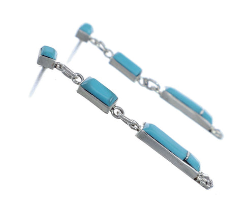 Sterling Silver Genuine Turquoise Dangle Link Earrings NX11904