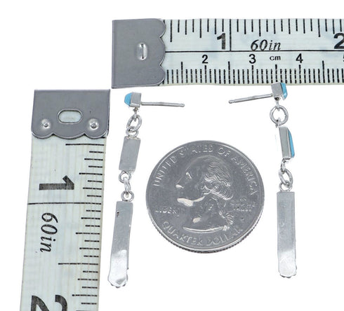 Sterling Silver Genuine Turquoise Dangle Link Earrings NX11904