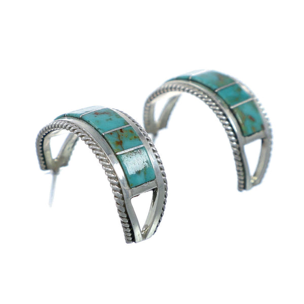 Turquoise Sterling Silver Navajo Post Hoop Earrings NX11914