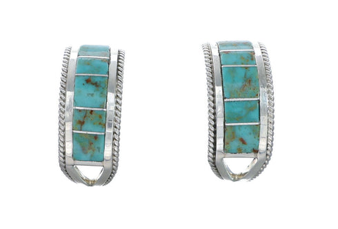 Turquoise Sterling Silver Navajo Post Hoop Earrings NX11914