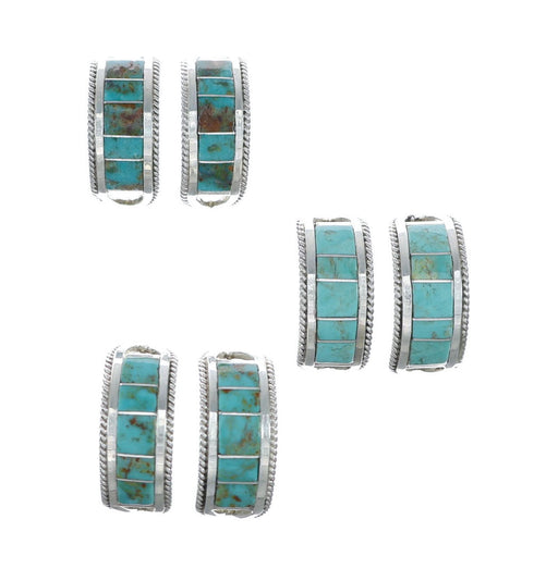 Turquoise Sterling Silver Navajo Post Hoop Earrings NX11914