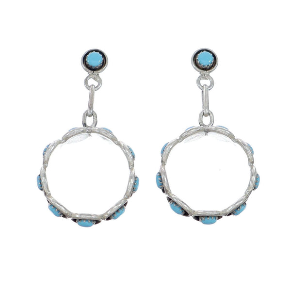 Genuine Sterling Silver Turquoise Zuni Post Dangle Earrings NX11909