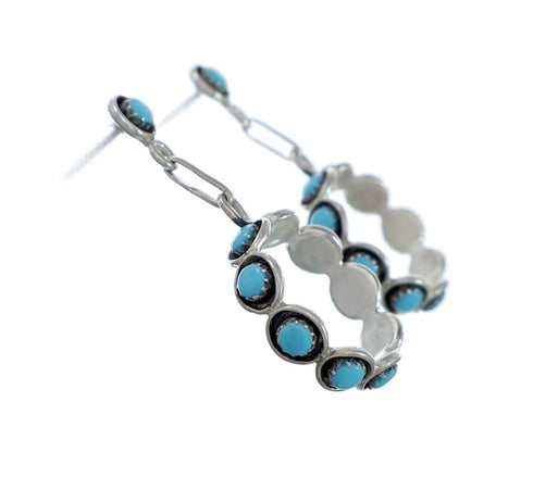 Genuine Sterling Silver Turquoise Zuni Post Dangle Earrings NX11909