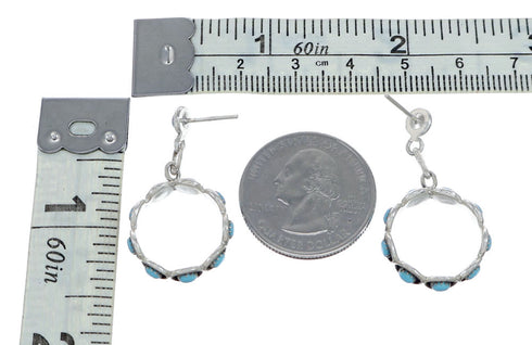 Genuine Sterling Silver Turquoise Zuni Post Dangle Earrings NX11909