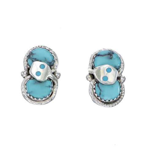 Turquoise Zuni Effie Calavaza Silver Snake Post Earrings NX11906