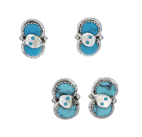 Turquoise Zuni Effie Calavaza Silver Snake Post Earrings NX11906