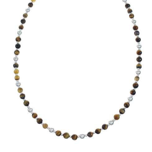 Tiger Eye Genuine Sterling Silver Native American Bead Necklace NX11867