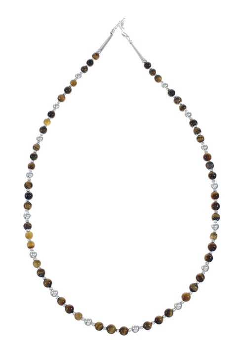 Tiger Eye Genuine Sterling Silver Native American Bead Necklace NX11867