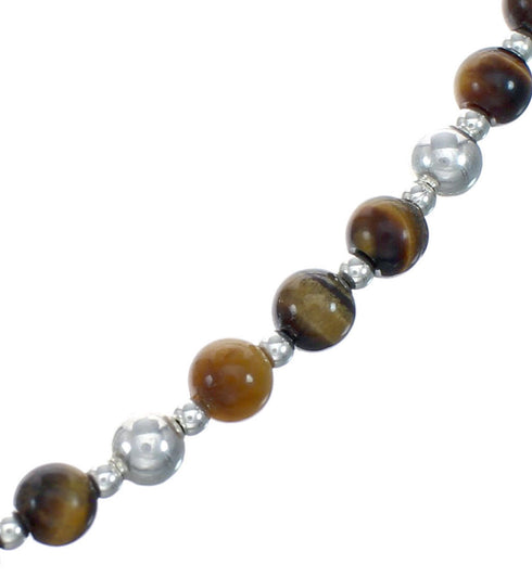 Tiger Eye Genuine Sterling Silver Native American Bead Necklace NX11867