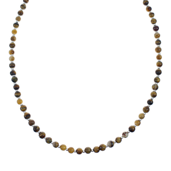 Tiger Eye Genuine Sterling Silver Native American Bead Necklace NX11866