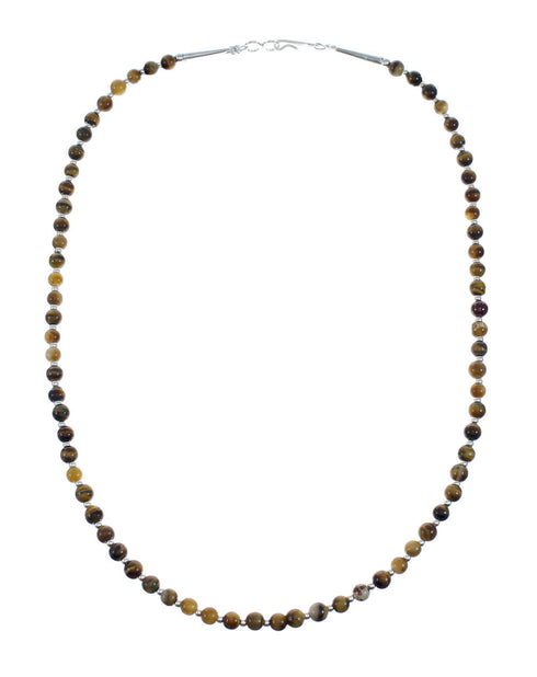 Tiger Eye Genuine Sterling Silver Native American Bead Necklace NX11865