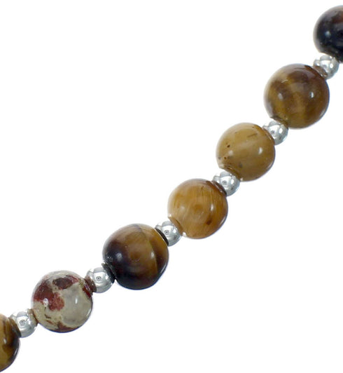 Tiger Eye Genuine Sterling Silver Native American Bead Necklace NX11865