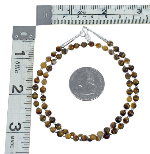 Tiger Eye Genuine Sterling Silver Native American Bead Necklace NX11865