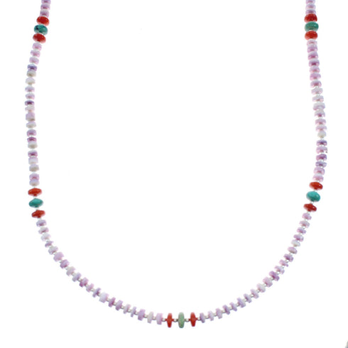 Purple Oyster Shell Multicolor Sterling Silver Navajo Bead Necklace NX11878